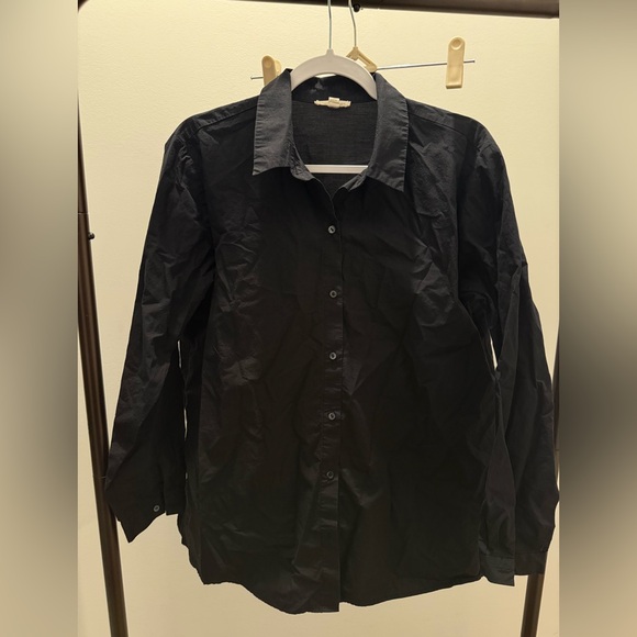 Eileen Fisher Washed Organic Cotton Poplin Shirt Black - Picture 3 of 5